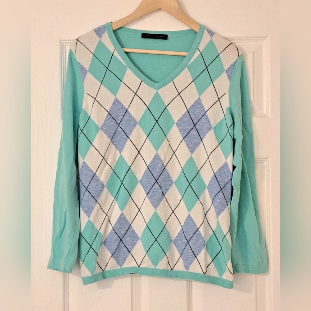 Tommy Hilfiger Sweater  Teal V NeckLightweight Knit- Women's Large